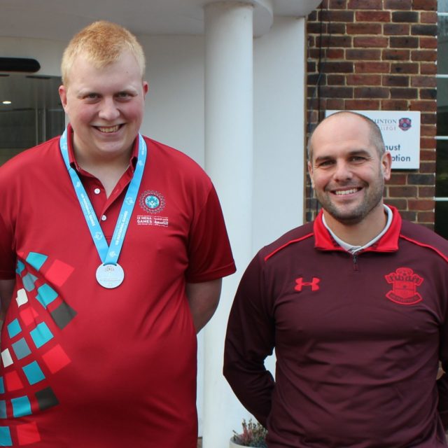 Warren Clark with Tom Barge, Currciulum Manager for Sport after receiving the Elite Athlete Award in the Autumn Term
