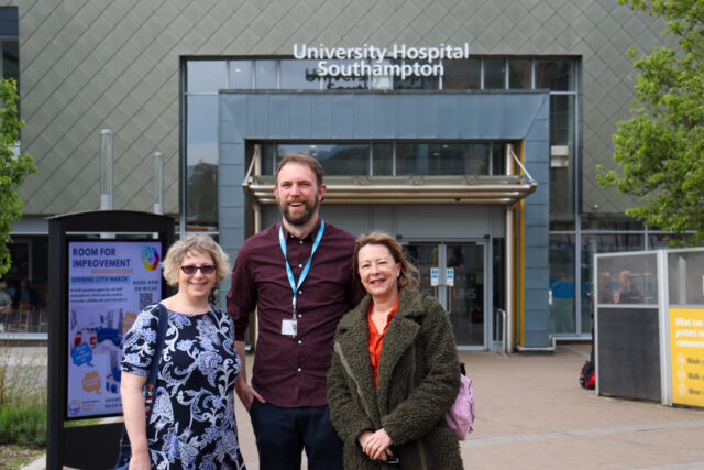 Richard Taunton Sixth Form College Curriculum manager Rob Collier, centre, with University Hospital Southampton Learning in Practice Facilitator Nicola George, left, and Richard Taunton T Level teacher Liz Price at the hospital